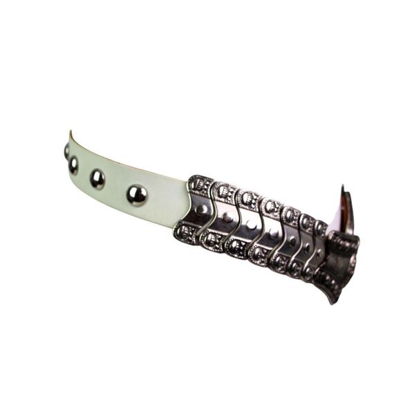 EMBELLISHED WHITE REAL LEATHER METAL 1 1/8"Wd DRESS CASUAL WOMEN'S BELT S (A73 - Picture 3 of 11